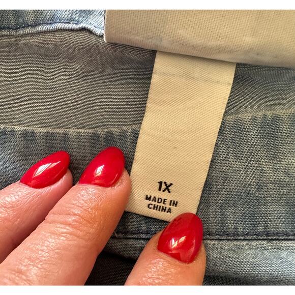 Ava & Viv -Denim Peasant Off Shoulder Boho Blouse - 1X - Picture 7 of 7